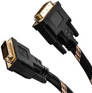 DVI to DVI Cable 50Ft,Nylon Braided DVI-D 24+1 Dual Link Male to Male Digital Video Cable Gold Plated with Ferrite Core Support 2560x1600 for Gaming, DVD, Laptop, HDTV and Projector (50 Ft/15M)