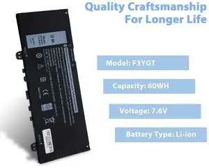 38WH F62G0 Laptop Battery 38Wh 11.4V Replacement for Dell Inspiron 13 7000/i7373/7373/7386 2-in-1 7370 7380 5370 Vostro 13 5370 039DY5 F62G0 RPJC3 0RPJC3 P83G P87G P91G P83G001 P83G002 P87G001