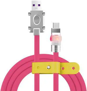 chubbycable Neon Chubby - Fast Charge UFO Neon Cable Durable Charging Cable Ultra-Thick Silicone LED Light Up Phone Charger Cord, Rose Red, USB A to Type-C, 6.6FT