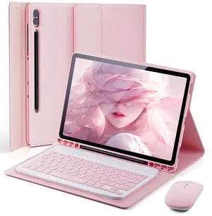 Case Keyboard for Samsung Galaxy Tab S10 Ultra / S9 Ultra 14.6 inch / S8 Ultra 14.6 inch - Mouse and Detachable Keyboard with S Pen Holder - Pink