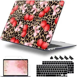 Lepeoac for MacBook Air 13 Inch Case 2020-2018 (A2337 M1 A2179 A1932), Shockproof Hard Shell Cover with Screen Protector, for Retina Display & Touch IDFull Protection for MacBook Air, Leopard Cherry