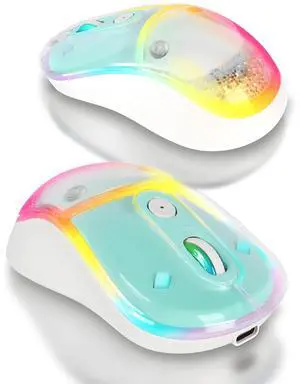 elec Space Cute Wireless Bluetooth Mouse - Rechargeable Silent Mouse with Magnetic Sand Cover, 3 Mode Connectivity, RGB Lighting, Ergonomic Design for Home, Office & School Use (Green)