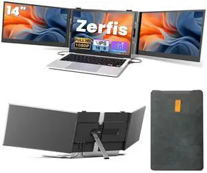 Zerfis Laptop Screen Extender, Ultra-Thin 14" FHD 1080P Portable Monitor for Laptop, 2.2lbs Lightweight Triple Monitor Extender Plug & Play for 13"-17" Laptops, Compatible with Wins/Mac/Android/Chrome