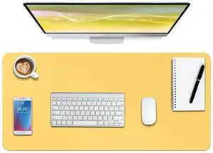 Boutilon Leather Desk Pad Protector,Non-Slip Mouse Pad,Laptop Desk Pad,Office Mouse Mat,Waterproof Leather Desk Blotter,Desk Writing Pad for Office and Home (XXL-Yellow,47.2"x 17")