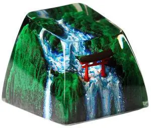 Red Torii Gate Artisan Keycap Japanese Shrine with Summer Waterfall R1 SA Profile Custom Keycaps 1U ESC Handmade Gaming Resin Key Cap Cherry MX Switch Compatible Mechanical Keyboard Japan Lover Gift