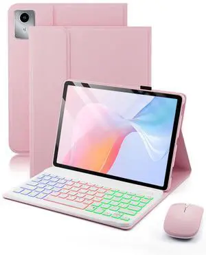 Keyboard Case for Lenovo Tab M11 / Tab K11 LTE 2024 11 inch Cover - 7 Color Rainbow Change Backlit Detachable Magnetic Keyboard with Mouse - Pink