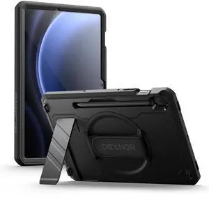 Dexnor Case for Samsung Galaxy Tab S10 Lite/S10 FE / S9 FE 10.9 Inch / S9 11 Inch 2023 with Screen Protector Pen Holder [360 Rotating Hand Strap & Kickstand], Full Body Cover for Tablet S9 FE, Black