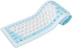 Sanpyl USB Wired Foldable Silicone Keyboard, 103 Keys, Blue, Waterproof, Mute, PC Laptop