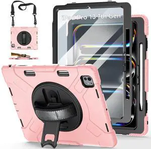 Case for iPad Pro 13 Inch M5 2025/ M4 2024: Military Grade Cover for iPad Pro 13" with Screen Protector - Stand - Handle - Shoulder Strap - Pencil Holder-Orange