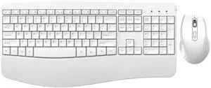 Ergonomic Keyboard and Mouse Combo, Full Size Cordless Computer Keyboard with Palm Wrist Rest Ergonomic Mouse for Windows Computers Laptops - White