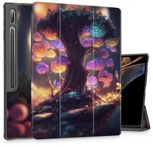Tuiklol Tablet Case for Samsung Tab S10 Ultra (2024 Release) / Tab S9 Ultra 14.6 Inch (2023 Release), Built-on Pencil Holder Slim Hard Shell Case Trifold Stand Cover Auto Wake/Sleep, Mushrooms
