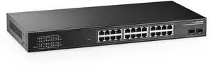 MokerLink 26 Port Gigabit Managed Switch, 24 Port GE, 2 x 1G SFP, L2 Smart Web Managed, Rackmount Fanless, QoS Vlan IGMP ACL