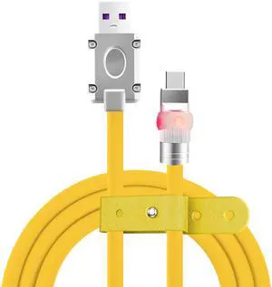 chubbycable Neon Chubby - Fast Charge UFO Neon Cable Durable Charging Cable Ultra-Thick Silicone LED Light Up Phone Charger Cord, Yellow, USB A to Type-C, 3.3FT
