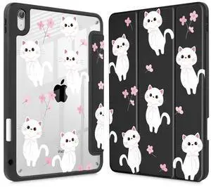 Tuiklol Case for iPad Air 13 (M3 2025 / M2 2024), Buit in Pencil Holder with TPU Protection Shockproof Cover Clear Transparent Back Trifold Stand-Auto Wake/Sleep Tablet Case, Cat-Black