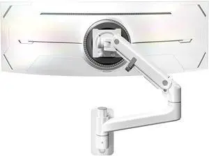 monTEK Monitor Wall Mount for 17-57 up to 59.4 lbs Ultrawide Screens, Single Heavy-Duty Aluminum Gas Spring Monitor Arm with Full Motion Adjustment, VESA 75x75/100x100 Compatible, White