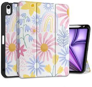 DONGKE for iPad Air 11 Inch Case M3 2025 / M2 2024 & iPad Air 5th 2022 / 4th Generation 2020 10.9 Inch, Ultra Thin Soft TPU Back Cover with Pencil Holder Support Auto Wake/Sleep, Colorful Florals