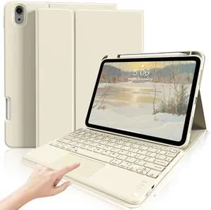 kenke for iPad 11/10th Gen Case with Keyboard 11/10.9 inch 2025 A16/2022, Detachable Wireless Bluetooth with Left Side Pencil Holder, Multi-Touch Trackpad Square Gray Keycaps (Cream