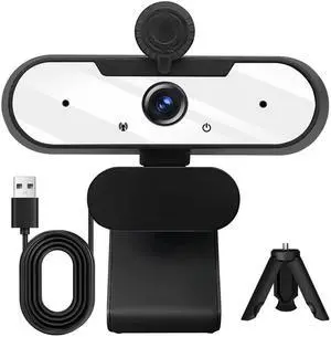 MTORED USB HD 1080P Video Webcam and Wide Angle Camera with Built-in Microphone and Rotatable Tripod,for Laptop Computer or Desktop PC,Great for Live Streaming.Calls.Video Conferencing -1 (White)
