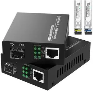 FTTPVIPS A Pair of 1.25G/s Bidi Gigabit Single-Mode Fiber Ethernet Media Converter with 2PCS Bidi SFP LC Transceiver Module Included, 10/100/1000Base-Tx to 1000Base-SX SMF RJ45 to SFP Slot up to 30KM
