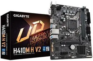 Gigabyte H410M H V2 Motherboard - Supports Intel Core 10th CPUs, up to 2933MHz DDR4 (OC), 1xPCIe 3.0 M.2, GbE LAN, USB 3.2 Gen 1