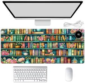 Heated Mouse Pad Hand Warmer, Warm Desk Pad Mousepad Desk Mat with 3 Levels Heating and 3 Hours Auto Shut Down 31.5 x 13 inch PU Leather Warmer Keyboard Mat for Gaming Laptop Office Home, Bookshelf