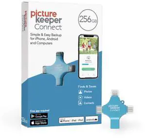 Picture Keeper Connect for iPhone, Android, USB-C, PC & Mac - 256GB USB Stick Backup for Photos, Videos, Contacts, Flash Drive Memory Backup, External Storage Thumb Drive - 256GB, Turquoise