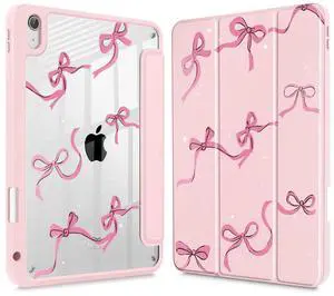 May Chen for iPad (A16) 11th Generation Case 11 Inch 2025, iPad 10th Gen Case 2022 10.9 inch, Built-in Pencil Holder with Shockproof Cover Clear Transparent Back Shell Auto Wake/Sleep, Bows Pink