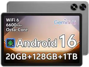 Android 16 Tablet, 10.1 inch Tablets with Octa-Core Processor, 20GB RAM 128GB ROM 1 TB Expandable, 1280x800 HD IPS Touch Screen, GPS, 8H Battery, WiFi 6, BT 5.2, Dual Camera (Gray)