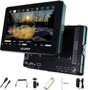 Lilliput HT7S 7 Inch Camera Monitor Ultra Brightness 2000 Nits 3G SDI 60HZ HDMI 2.0 Touch Screen 1920 * 1200 3D-LUT Outdoor Sunlight Readable Dual Battery placements with Power Adapter