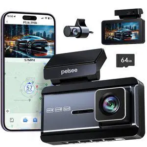 Pelsee P3 4K Dash Cam Front and Rear, 64GB SD Card, 4K+1080P Dual Dash Camera for Cars with Wi-Fi, GPS, ADAS, BSD, LCA, 3 IPS Display Car Camera, APP & Voice Control, Night Vision, 24H Parking Mode Pelsee P3 4K Dash Cam Front and Rear, 64GB SD Card, 4K+1080P Dual Dash Camera for Cars with Wi-Fi, GPS, ADAS, BSD, LCA, 3 IPS Display Car Camera, APP & Voice Control, Night Vision, 24H Parking Mode