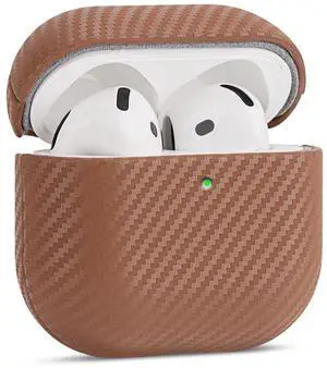 Haobobro Leather Case - for AirPods 4 with Active Noise Cancellation/AirPods 4 Case Cover - Selected Skin-Friendly Leather, with Carbon Fibre Texture, Handmade Drop Protective Hard Cover - Brown Haobobro Leather Case - for AirPods 4 with Active Noise Cancellation/AirPods 4 Case Cover - Selected Skin-Friendly Leather, with Carbon Fibre Texture, Handmade Drop Protective Hard Cover - Brown