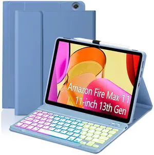 EAMPANG Case with Keyboard for Fire Max 11 inch (13th Generation, 2023 Release),7 Color Rainbow Backlit Detachable Type-C Charging Keyboard Magnetic Case Pen Holder 13th Gen-Black with Blue EAMPANG Case with Keyboard for Fire Max 11 inch (13th Generation, 2023 Release),7 Color Rainbow Backlit Detachable Type-C Charging Keyboard Magnetic Case Pen Holder 13th Gen-Black with Blue