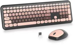 Vumilstek Colorful Pink Quiet Keyboard and Mouse Wireless, Retro Typewriter 104-Key Fullsize Keyboard Round Keys for Home Office Dorms PC/Laptop/Desktop(Heimei) Vumilstek Colorful Pink Quiet Keyboard and Mouse Wireless, Retro Typewriter 104-Key Fullsize Keyboard Round Keys for Home Office Dorms PC/Laptop/Desktop(Heimei)