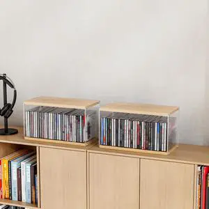 ihomecooker 2Pack Stackable Wood Acrylic CD Holder Desk Rack Organizer Holds up to 60 CD Jewel Cases Media Storage Rack for Movie & Video Games Collections (Natural Wood, Short) ihomecooker 2Pack Stackable Wood Acrylic CD Holder Desk Rack Organizer Holds up to 60 CD Jewel Cases Media Storage Rack for Movie & Video Games Collections (Natural Wood, Short)