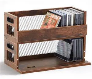 Jetec 2 Set Retro CD Storage Box - Father's Gift for Dad, Metal & Wood Holder Shelf with Handles, Cassette & DVD Organizer, Holds up to 36 CDs & Movie Cases, Vintage Display Rack Jetec 2 Set Retro CD Storage Box - Father's Gift for Dad, Metal & Wood Holder Shelf with Handles, Cassette & DVD Organizer, Holds up to 36 CDs & Movie Cases, Vintage Display Rack