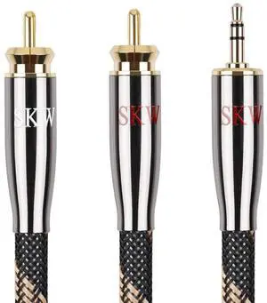 SKW Audiophile Ultra-high Purity Copper Audio Cable 3.5mm Male to 2 RCA Male Audio Auxiliary Stereo Y Splitter Adapter Cable 16.4ft/5M SKW Audiophile Ultra-high Purity Copper Audio Cable 3.5mm Male to 2 RCA Male Audio Auxiliary Stereo Y Splitter Adapter Cable 16.4ft/5M