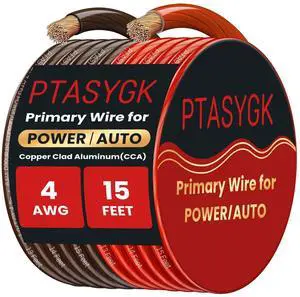 PTASYGK 4 Gauge Wire 15ft Red Black CCA Automotive Battery Power Cable Low Voltage Primary Wire for Car Audio, Solar & Generator - Flexible PVC Jacket PTASYGK 4 Gauge Wire 15ft Red Black CCA Automotive Battery Power Cable Low Voltage Primary Wire for Car Audio, Solar & Generator - Flexible PVC Jacket
