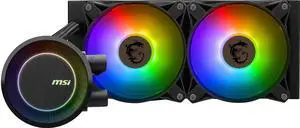 MSI MAG CoreLiquid E240 Black - AIO ARGB CPU Liquid Cooler - Rotating Cap Design - 240mm Radiator - Dual 120mm ARGB PWM Fans - LGA 1700/1851 / AM5/AM4 Compatible MSI MAG CoreLiquid E240 Black - AIO ARGB CPU Liquid Cooler - Rotating Cap Design - 240mm Radiator - Dual 120mm ARGB PWM Fans - LGA 1700/1851 / AM5/AM4 Compatible