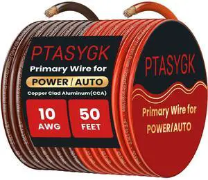 PTASYGK 10 Gauge Wire 50ft Red Black CCA Automotive Battery Power Cable Low Voltage Primary Wire for Car Audio, Solar & Generator - Flexible PVC Jacket PTASYGK 10 Gauge Wire 50ft Red Black CCA Automotive Battery Power Cable Low Voltage Primary Wire for Car Audio, Solar & Generator - Flexible PVC Jacket