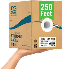 DG Cat6 Riser (CMR), 250ft, Unshielded, 24AWG, with Spline (+), Solid Bare Copper, 600MHz, ETL Listed, Indoor/Home/Commercial Use, Bulk Ethernet Cable, White DG Cat6 Riser (CMR), 250ft, Unshielded, 24AWG, with Spline (+), Solid Bare Copper, 600MHz, ETL Listed, Indoor/Home/Commercial Use, Bulk Ethernet Cable, White