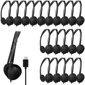 WAHUWAY USB-C Headphones Bulk, 20-Pack Suitable for Classroom, School, Children, and Teenagers, USB Type-C Headphones Compatible with Pad and Smartphones (Black) WAHUWAY USB-C Headphones Bulk, 20-Pack Suitable for Classroom, School, Children, and Teenagers, USB Type-C Headphones Compatible with Pad and Smartphones (Black)