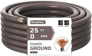 AWELTEC 0 Gauge Wire, 25 Feet Black Power Ground Cable, Primary Automotive Wires, Copper Clad Aluminum for Battery Cable, Car Audio, Amp Wiring, Generator, Automotive, RV AWELTEC 0 Gauge Wire, 25 Feet Black Power Ground Cable, Primary Automotive Wires, Copper Clad Aluminum for Battery Cable, Car Audio, Amp Wiring, Generator, Automotive, RV