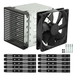 5-Bay 3.5" Hard Drive Cage for 5.25" Bay, 12cm Cooling Fan Included, Stainless Steel HDD Rack Enclosure for PC Case Optical Drive Slot, SATA HDD Support 5-Bay 3.5" Hard Drive Cage for 5.25" Bay, 12cm Cooling Fan Included, Stainless Steel HDD Rack Enclosure for PC Case Optical Drive Slot, SATA HDD Support