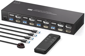 PVBCTCSID KVM Switch 4 Computers 2 Monitors HDMI and Displayport 4K60Hz 4 Port KVM Switch for 4 PCs to Share Dual Monitors and 4 USB 3.0 Peripherals Support for Copy/Extend Modes with Controller PVBCTCSID KVM Switch 4 Computers 2 Monitors HDMI and Displayport 4K60Hz 4 Port KVM Switch for 4 PCs to Share Dual Monitors and 4 USB 3.0 Peripherals Support for Copy/Extend Modes with Controller