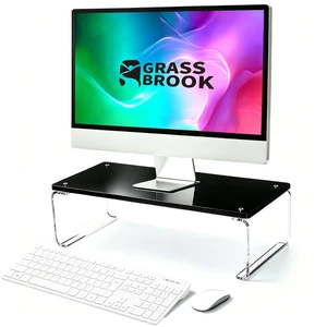 GRASS BROOK Acrylic Monitor & Laptop Stand Riser L18.5 x H5, Black GRASS BROOK Acrylic Monitor & Laptop Stand Riser L18.5 x H5, Black