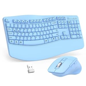 Wireless Keyboard and Mouse Combo, 2.4G Ergonomic Wave Keys(Sky Blue) Wireless Keyboard and Mouse Combo, 2.4G Ergonomic Wave Keys(Sky Blue)