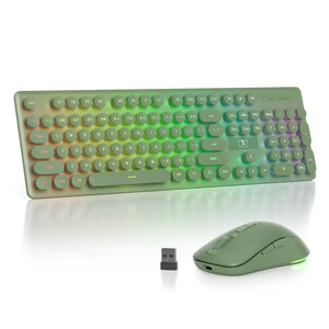 Green Wireless Keyboard and Mouse, Quiet Light Up Typewriter Keyboard, Rechargeable Full-Size 2.4GHz Connection for Windows PC Laptop Green Wireless Keyboard and Mouse, Quiet Light Up Typewriter Keyboard, Rechargeable Full-Size 2.4GHz Connection for Windows PC Laptop