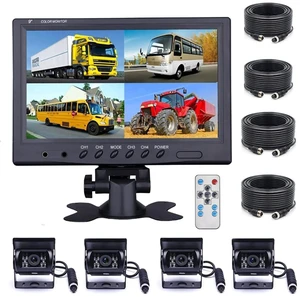 Camecho Vehicle Backup Camera 9 Inch 4 Split Monitor+ 4 Cameras with Front & Rear View Camera 18 IR Night Vision Waterproof Auto Camera with 2x33 ft and 2x65 ft Cables for RV, Trailer, Bus,Trucks Camecho Vehicle Backup Camera 9 Inch 4 Split Monitor+ 4 Cameras with Front & Rear View Camera 18 IR Night Vision Waterproof Auto Camera with 2x33 ft and 2x65 ft Cables for RV, Trailer, Bus,Trucks