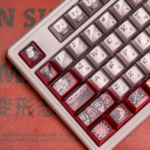 Metal Paint PBT Keycaps, 122Keys Red White Retro Cherry Profile Keycaps Set Metal Paint PBT Keycaps, 122Keys Red White Retro Cherry Profile Keycaps Set