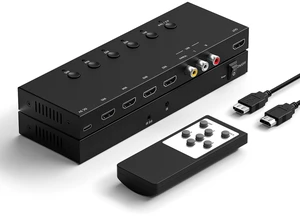 Y.D.F 4 Way HDMI 2.0 Switcher + 1 RCA to HDMI Converter(2 in 1) 1 Way AV Composite CVBS Switch to HDMI Adapter Support 4:3/16:9 Switching for N64 NGC Wii Xbox PS2/3/4/5 Xbox Series/ONE Switch Y.D.F 4 Way HDMI 2.0 Switcher + 1 RCA to HDMI Converter(2 in 1) 1 Way AV Composite CVBS Switch to HDMI Adapter Support 4:3/16:9 Switching for N64 NGC Wii Xbox PS2/3/4/5 Xbox Series/ONE Switch